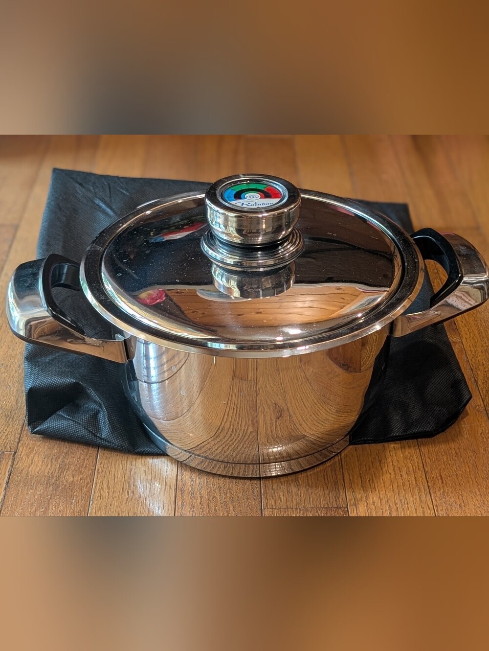 Vintage Rainbow Stainless Steel Nutri Stahl 4 Qt Stock Pot TempAlert Lid NEW BAG